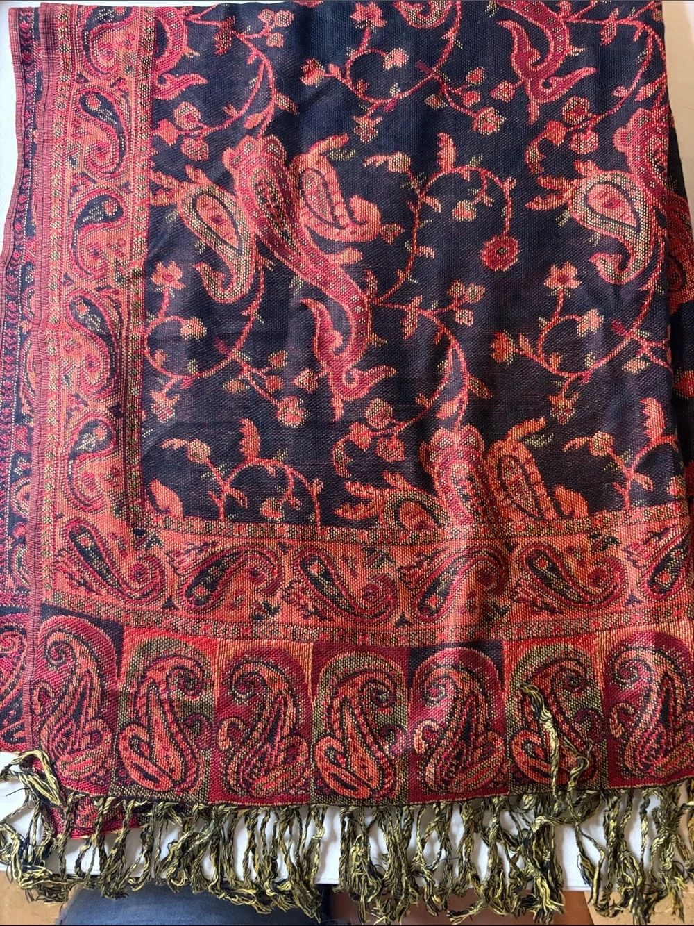 Pashmina Paisley Fringe Scarf/Shawl | EUC | OS